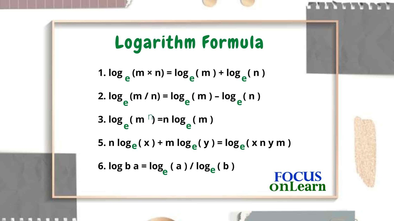 Logarithm Formula in Hindi