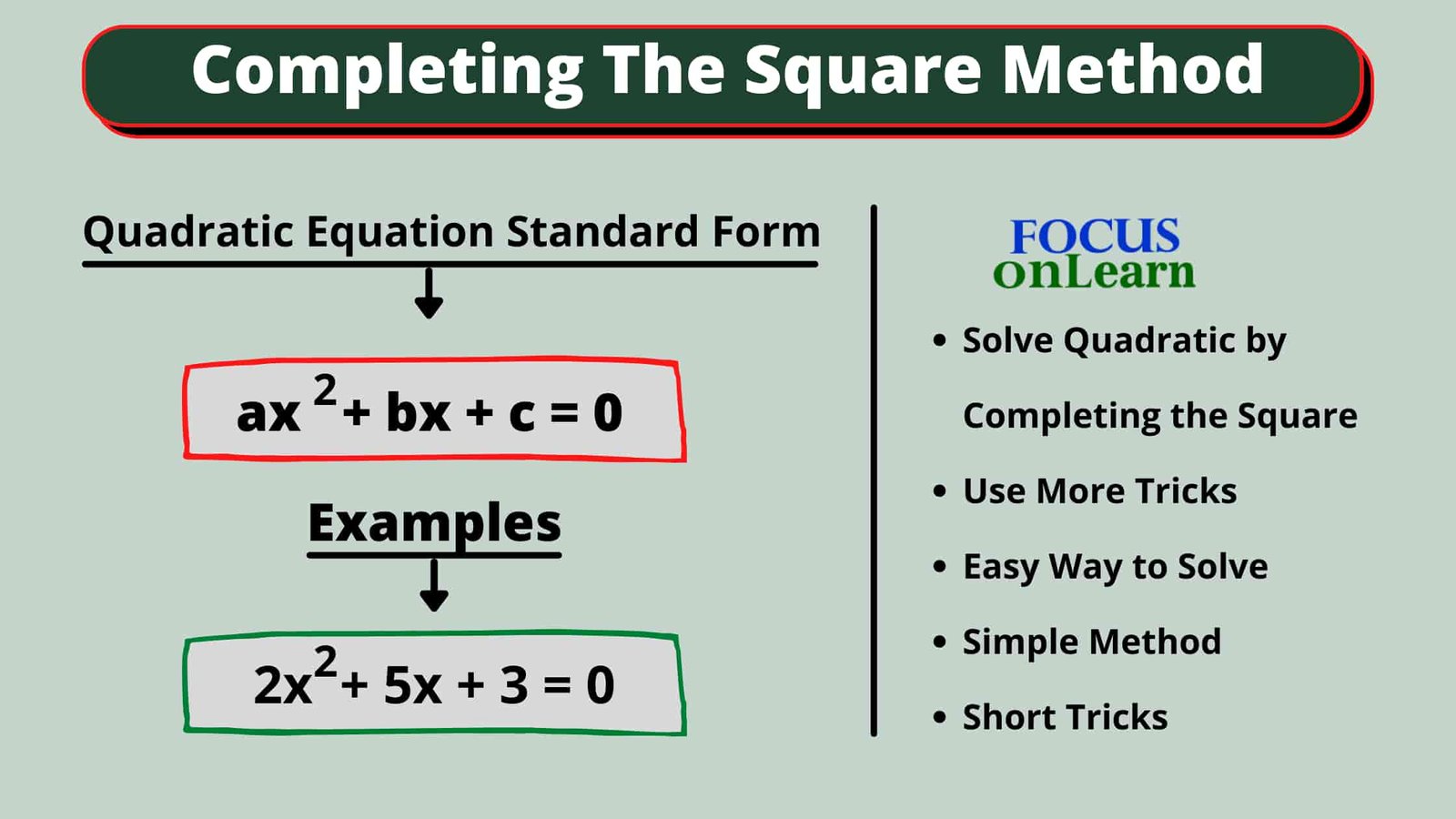 Completing The Square Method